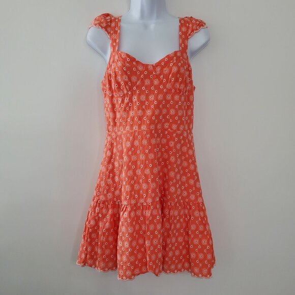 Betsey Johnson Dresses & Skirts - Betsey Johnson Womens Coral Duberry Dress Size M Eyelet Mini Dress Coquette